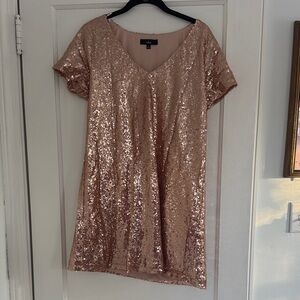 Rose Gold Sequin V-Neck Mini Dress